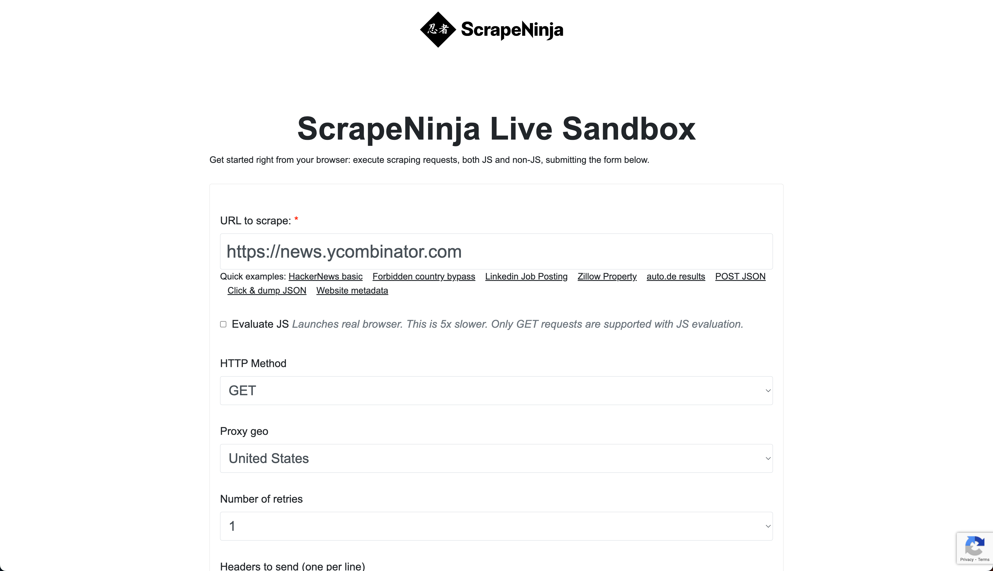 ScrapeNinja web scraper builder