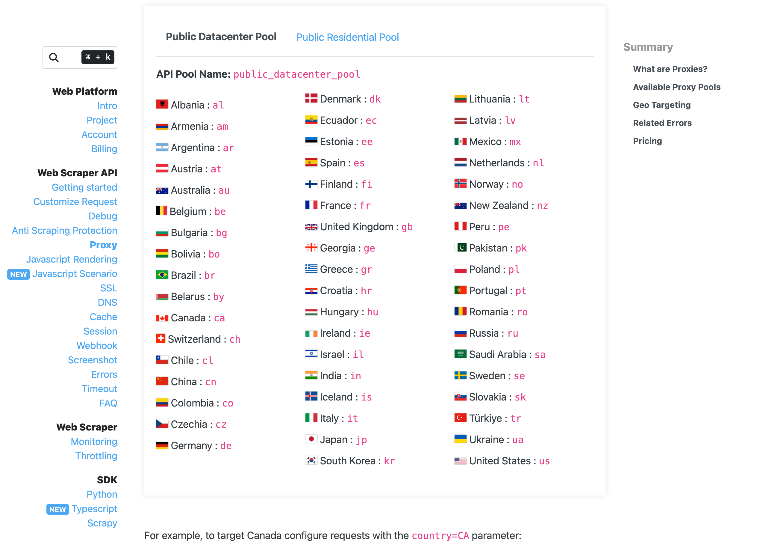 ScrapeFly geo-targeting