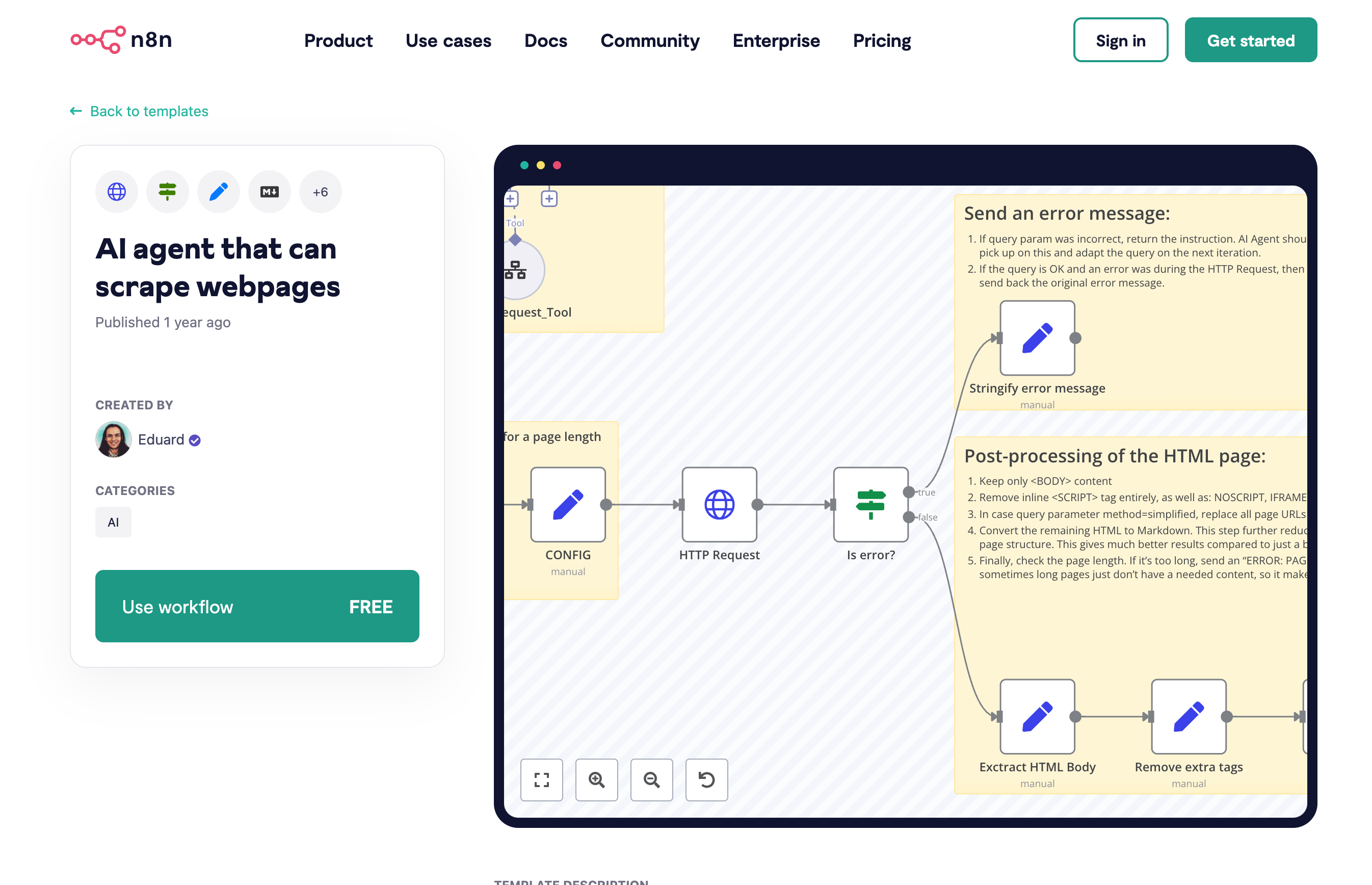 AI agent using HTTP node